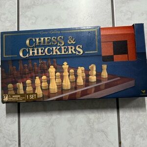 Chess & Checkers Set - Blue and Brown
